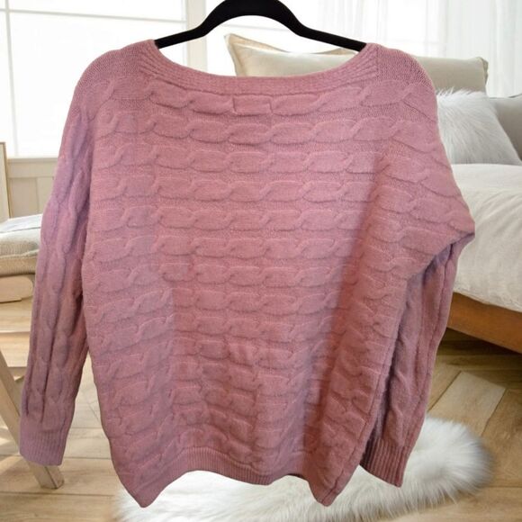 MILITARY HIPPIE DUSTY BLUSH PINK LILAC LAVENDER OFF SHOULDER CHUNKY KNIT SWEATER - Picture 15 of 16